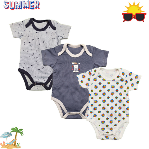 TBS - Pack of 3 - Short Sleeve Bodysuits - Blue - Bear & Circles
