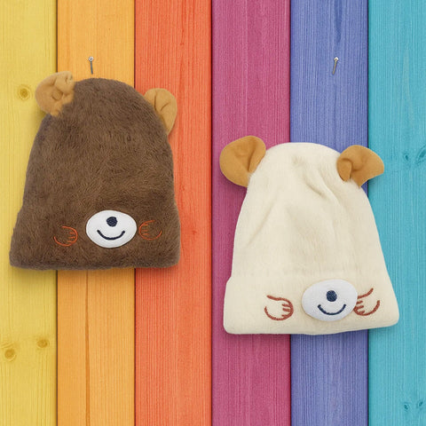 Pack of 2 - Woolen Caps - Skin & Dark Brown - Smile - 25