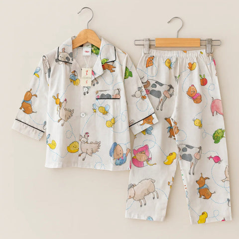 Collar Night Suit - Cotton - White - Chick