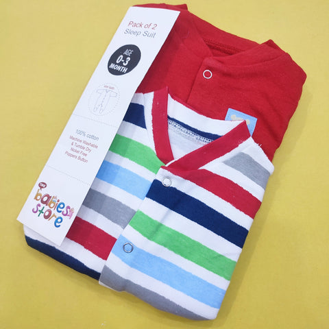 TBS - Pack of 2 Sleep Suits - Red & Stripes